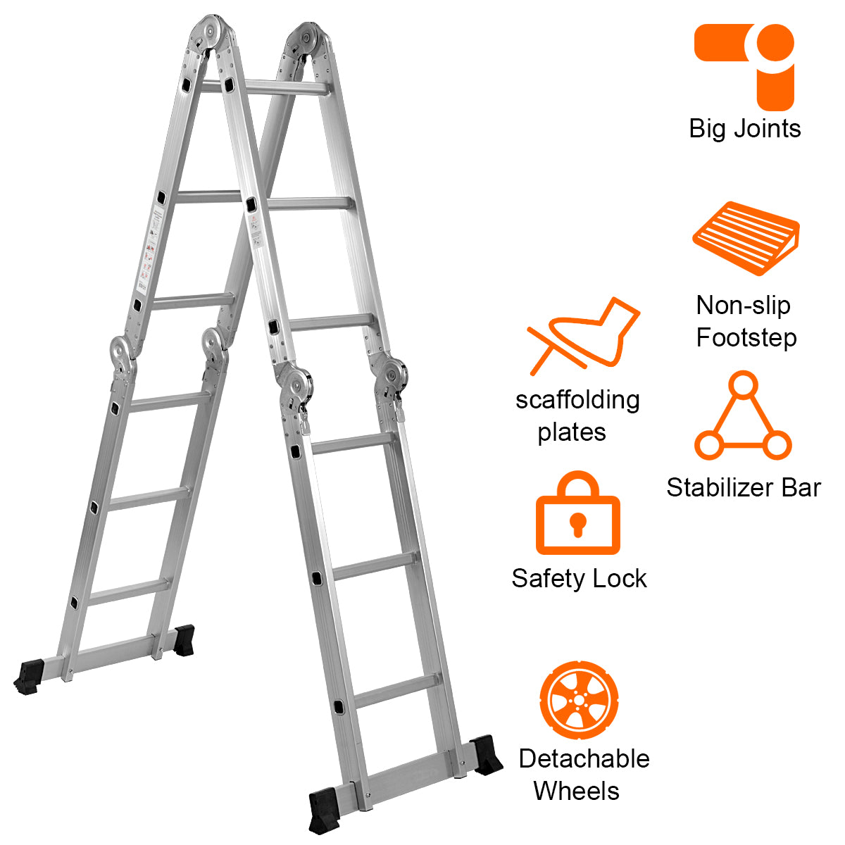 7 in 1 Folding Extension Ladders,Extendable Scaffold Aluminum Step Ladder 330LB (12.5 Ft) - Giantexus