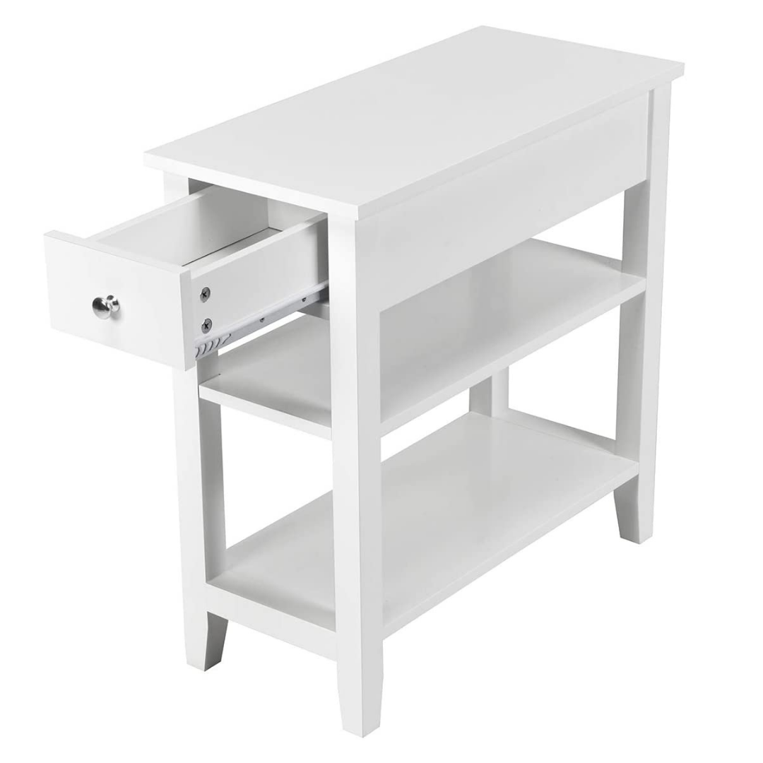 Giantex 3-Tier End Table with Drawer and Double Shelves Narrow Tiered Side Table for Bedroom