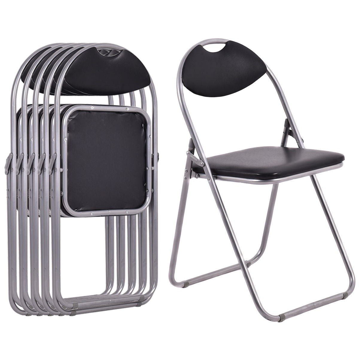 6 PCS Folding Chairs Set with Padded Seats and Carrying Handle - Giantexus
