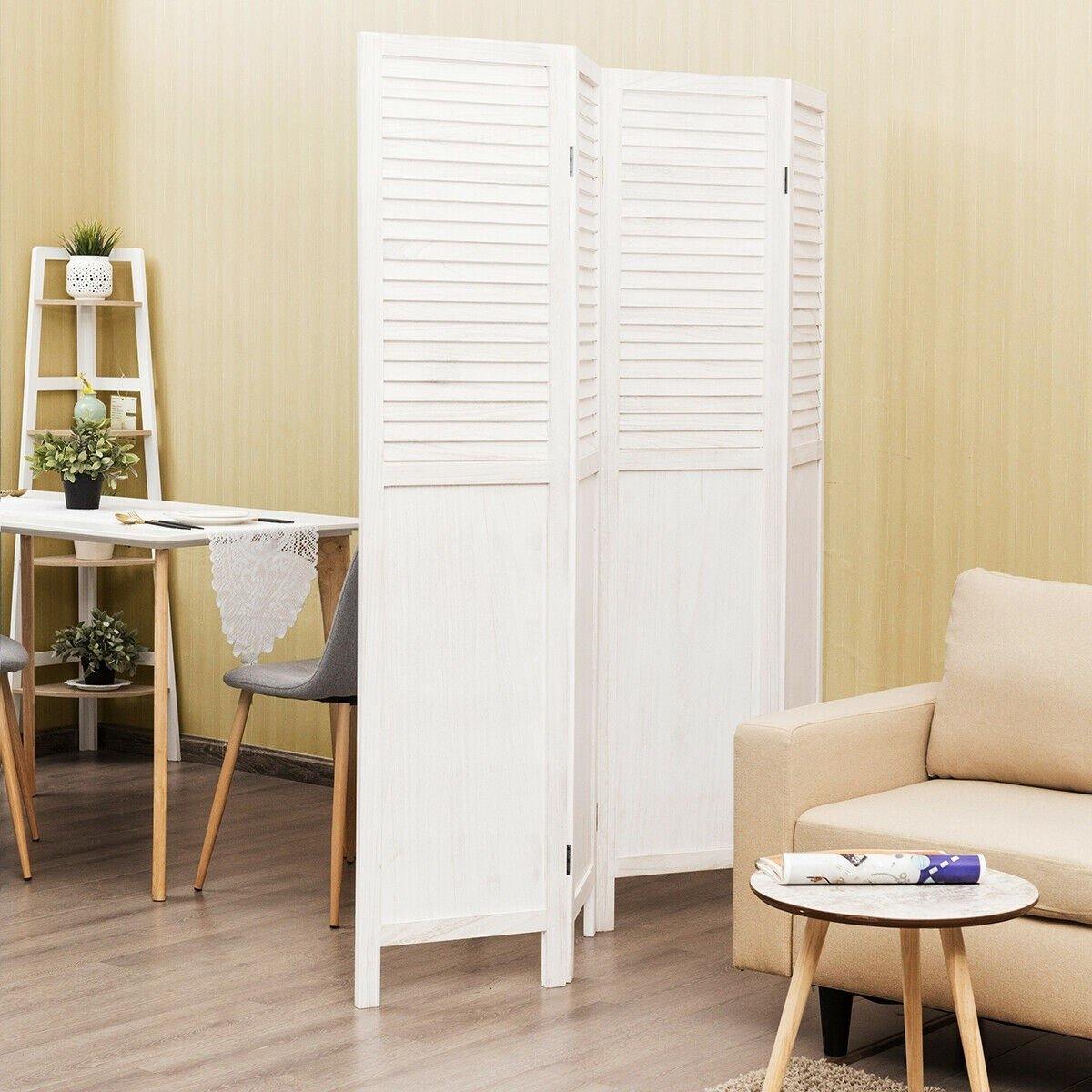 4 Panel 6 ft Wooden Room Divider, Portable Partition Screen - Giantexus