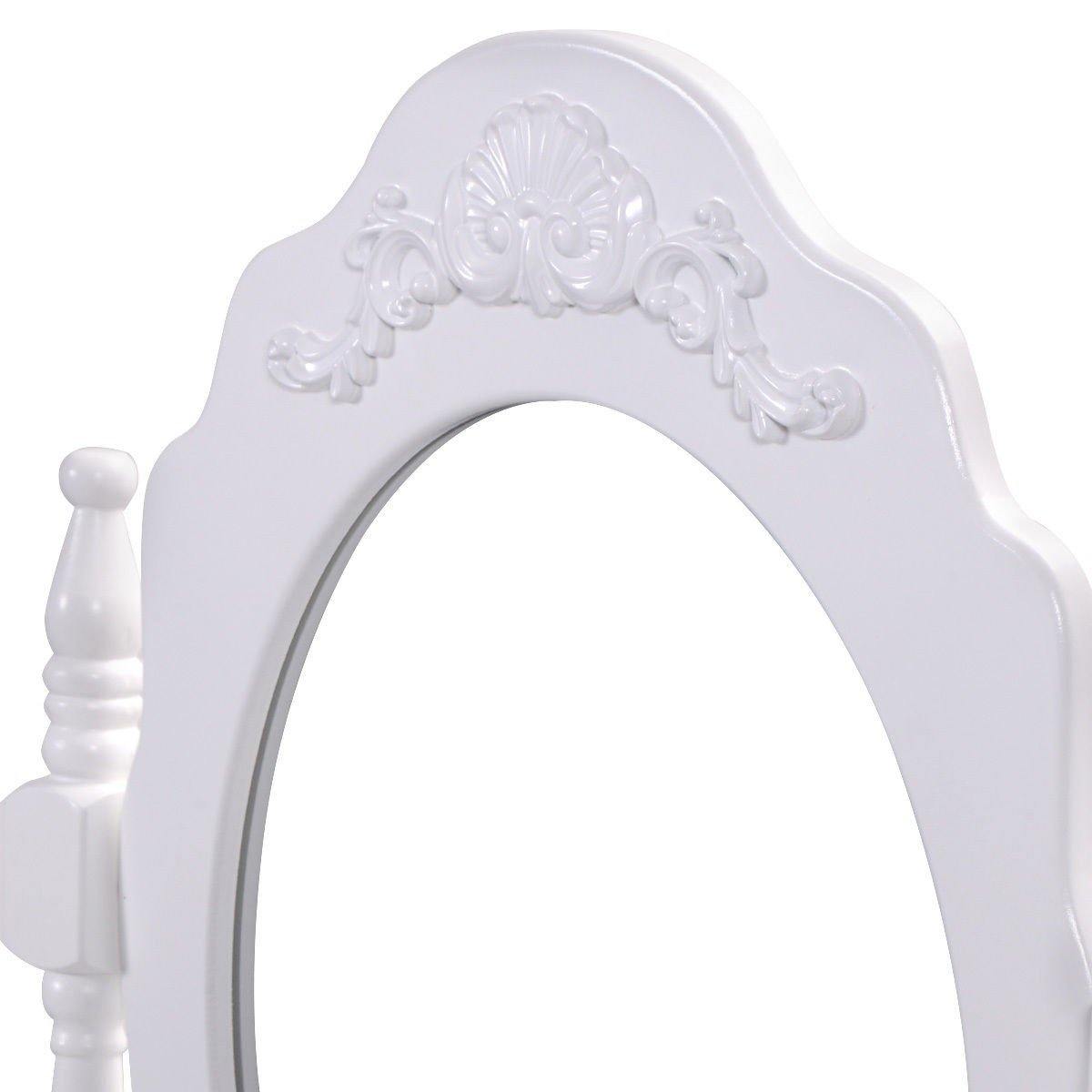 Vanity Table Set with Mirror and Stool for Bedroom 3 Drawers (White) - Giantexus