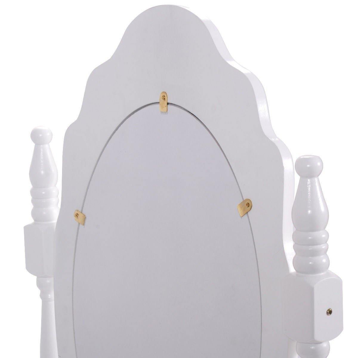 Vanity Table Set with Mirror and Stool for Bedroom 3 Drawers (White) - Giantexus