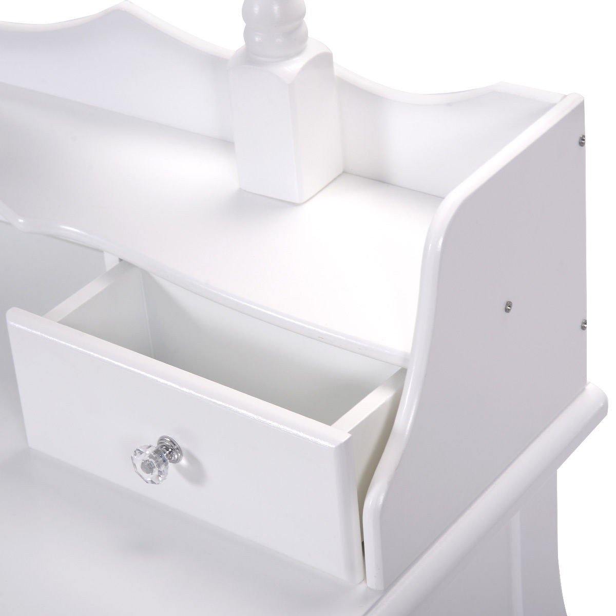 Vanity Table Set with Mirror and Stool for Bedroom 3 Drawers (White) - Giantexus
