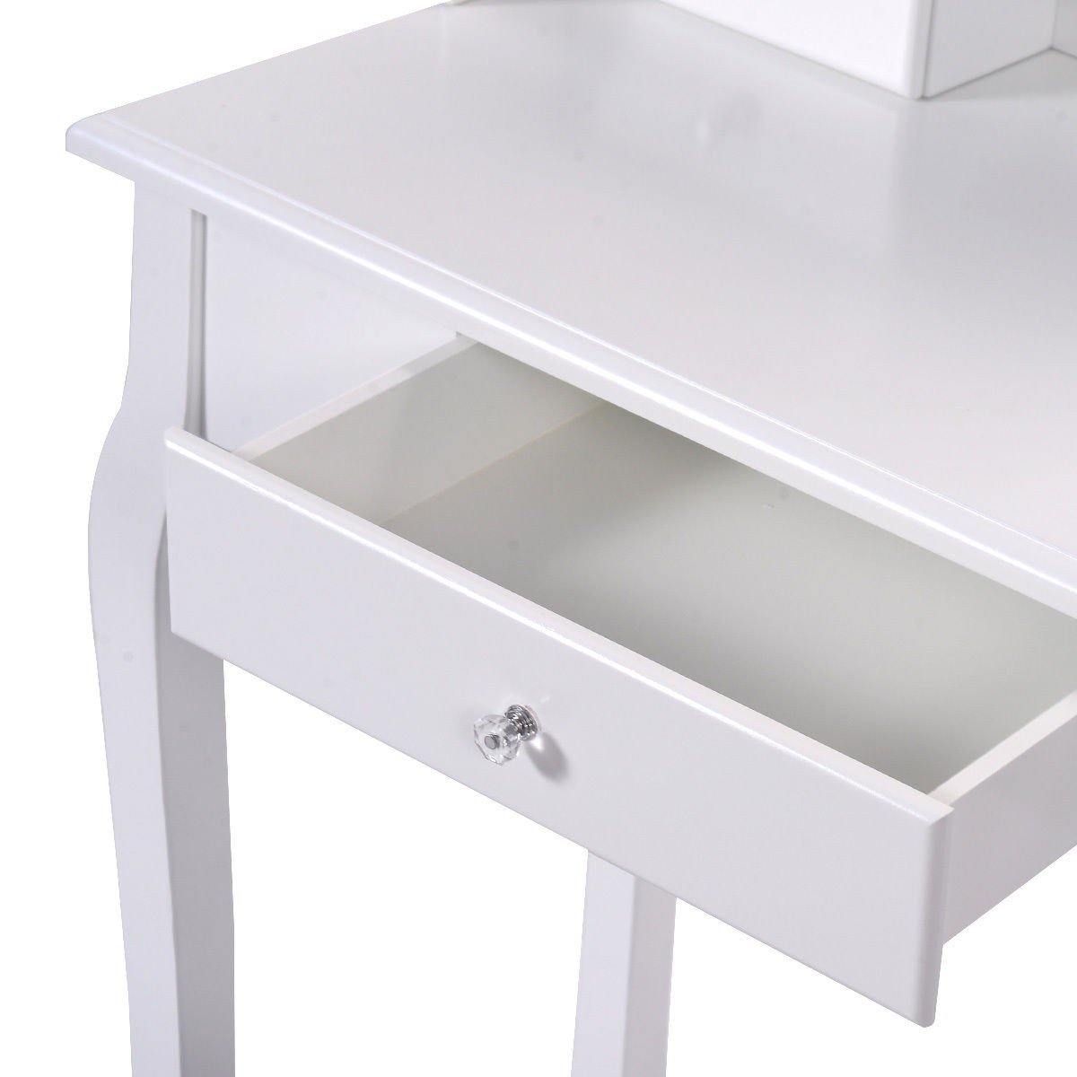 Vanity Table Set with Mirror and Stool for Bedroom 3 Drawers (White) - Giantexus