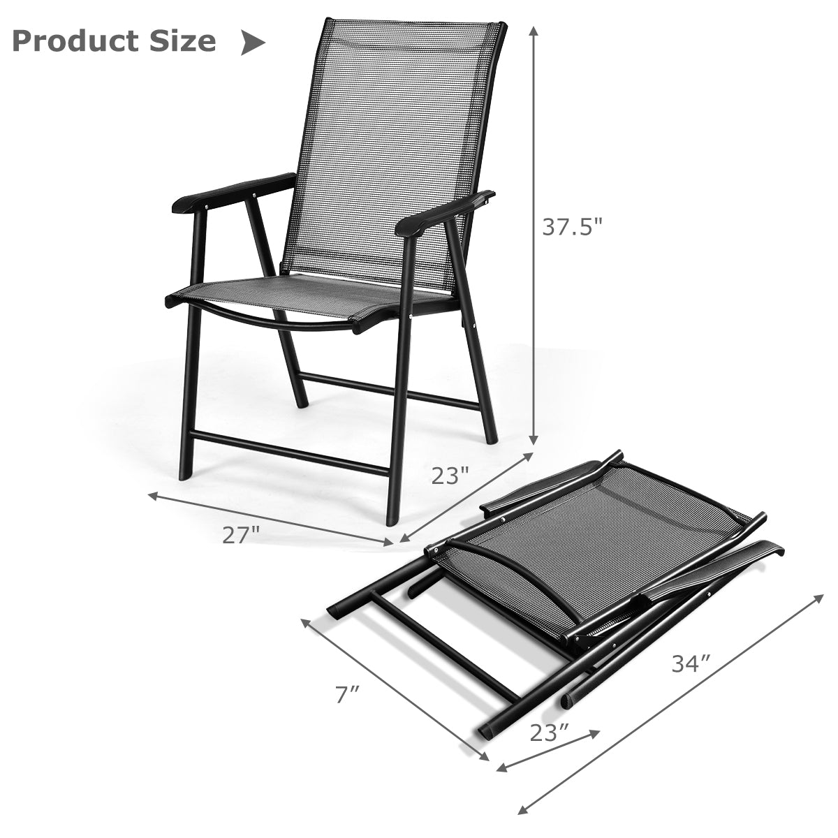 Giantex Set of 2 Patio Dining Chairs, Outdoor Chairs, Portable Folding Chairs (Grey)