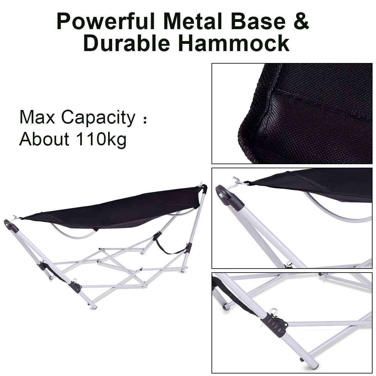 Portable Folding Hammock Lounge Camping Bed Steel Frame Stand W/Carry Bag