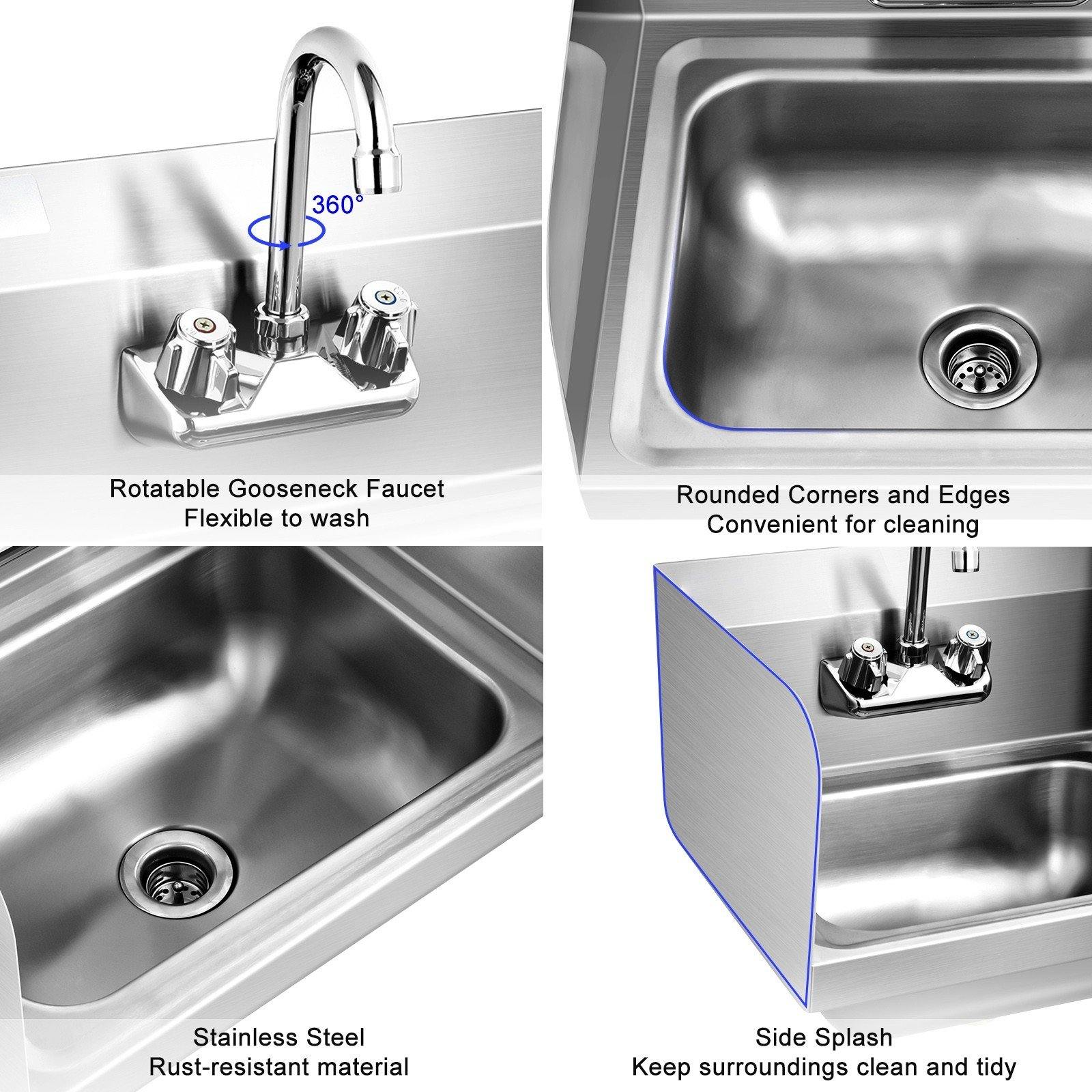 Giantex Stainless Steel Hand Washing Sink, Wall Mount Hand Sink w/ Faucet, 17" x 15" - Giantexus