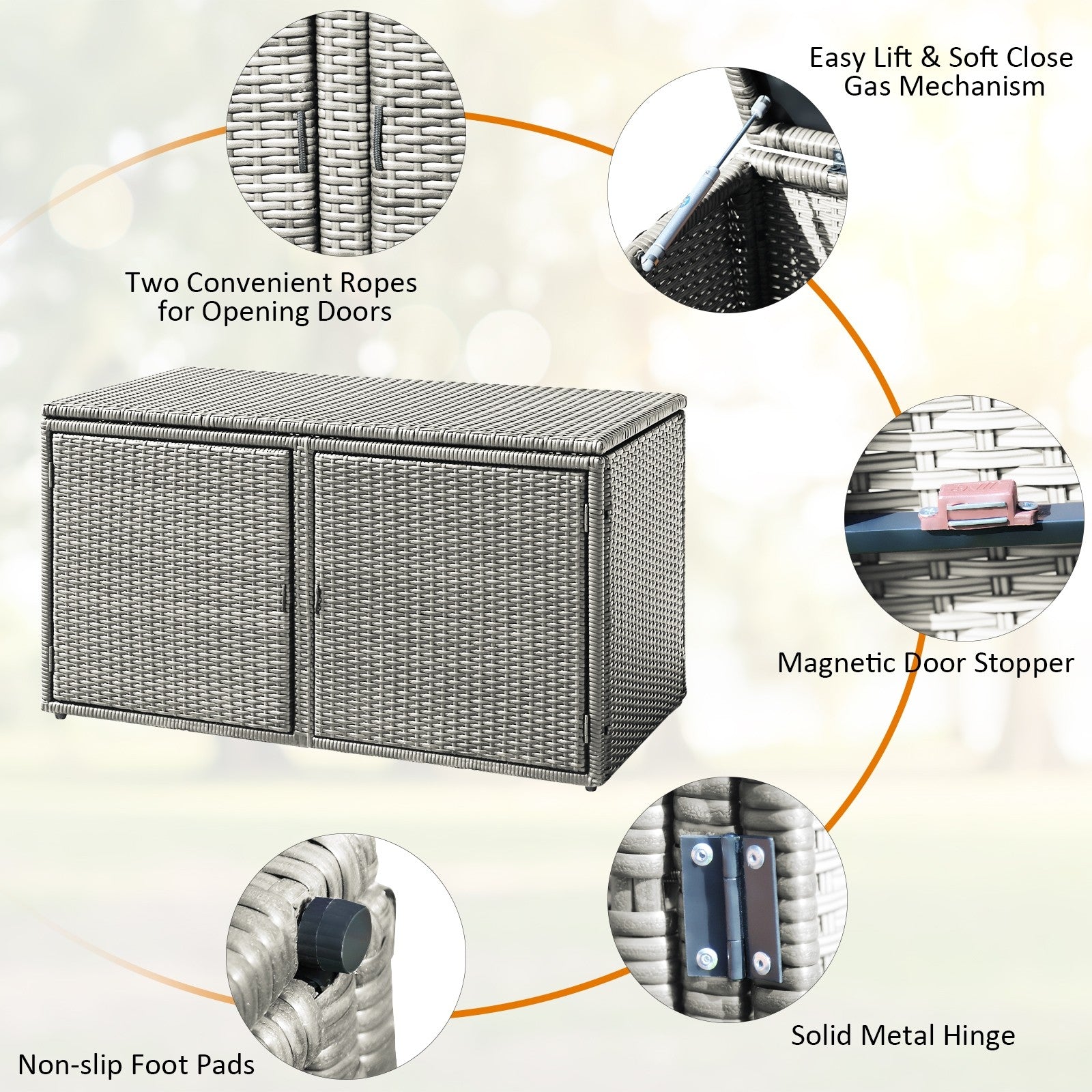 Rattan Deck Box Outdoor&Indoor 88 Gallon Wicker Storage Bench W/Separate Storage Shelf
