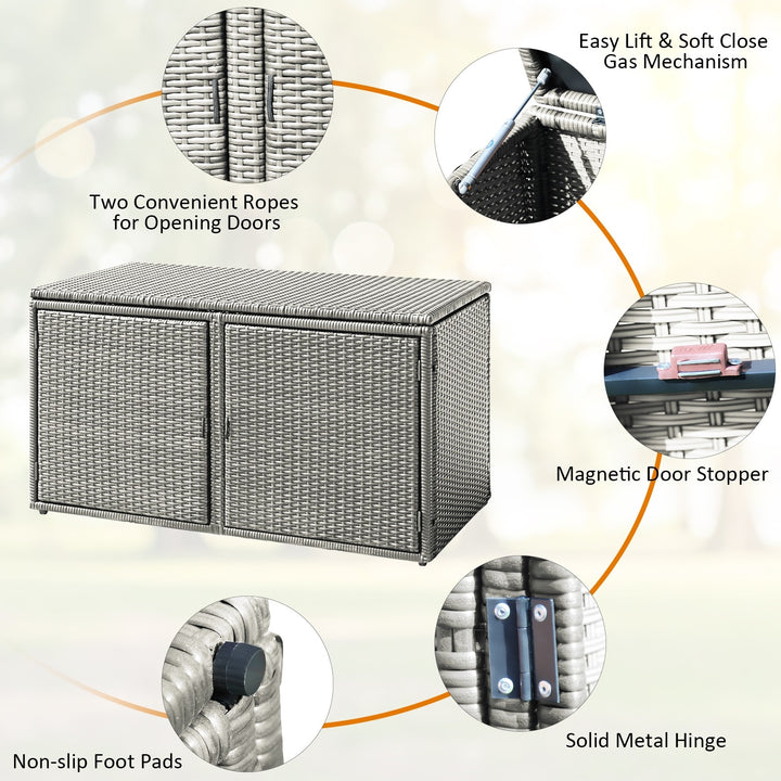 Rattan Deck Box Outdoor&Indoor 88 Gallon Wicker Storage Bench W/Separate Storage Shelf