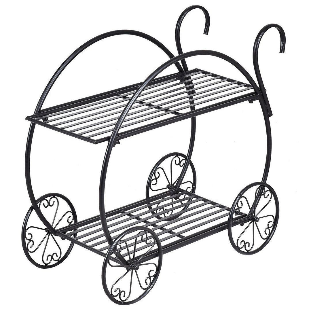 Garden Cart Metal Plant Stand with 4 Decorative Wheels