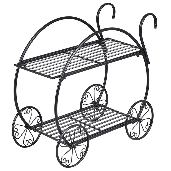Garden Cart Metal Plant Stand with 4 Decorative Wheels
