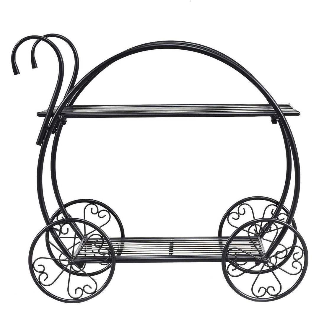 Garden Cart Metal Plant Stand with 4 Decorative Wheels