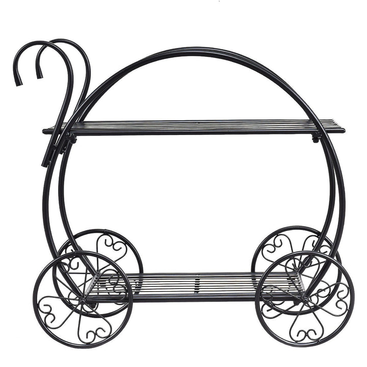 Garden Cart Metal Plant Stand with 4 Decorative Wheels