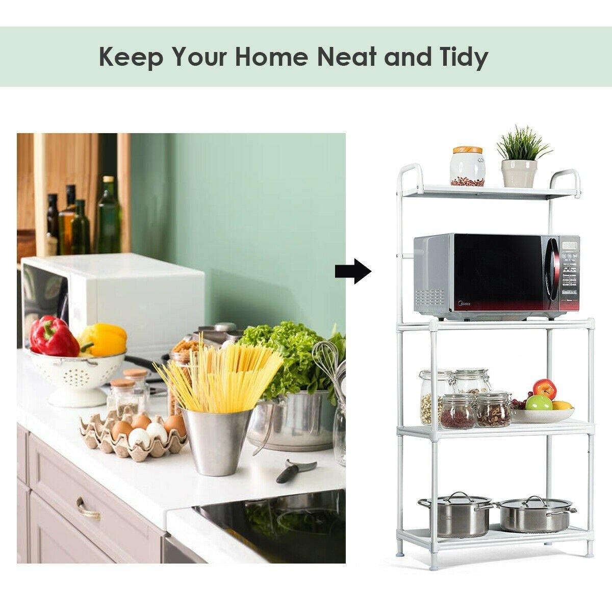 4-Tier Kitchen Microwave Storage Rack Oven Stand - Giantexus