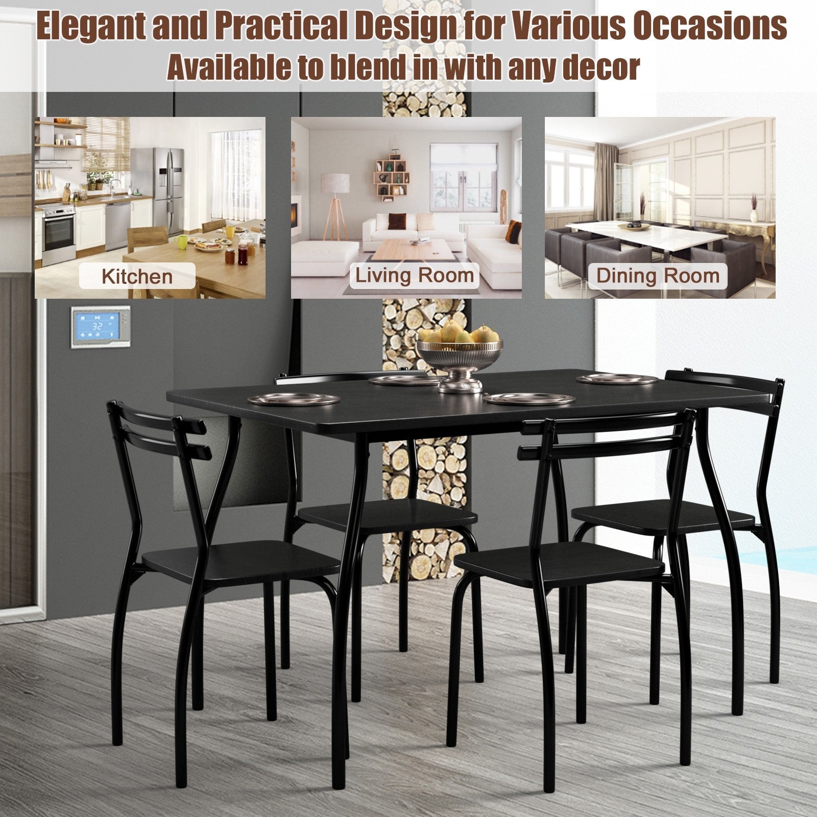 Giantex 5Pcs Dining Table Set for 4, Modern Metal and Wood Indoor Rectangular Dining Table Furniture