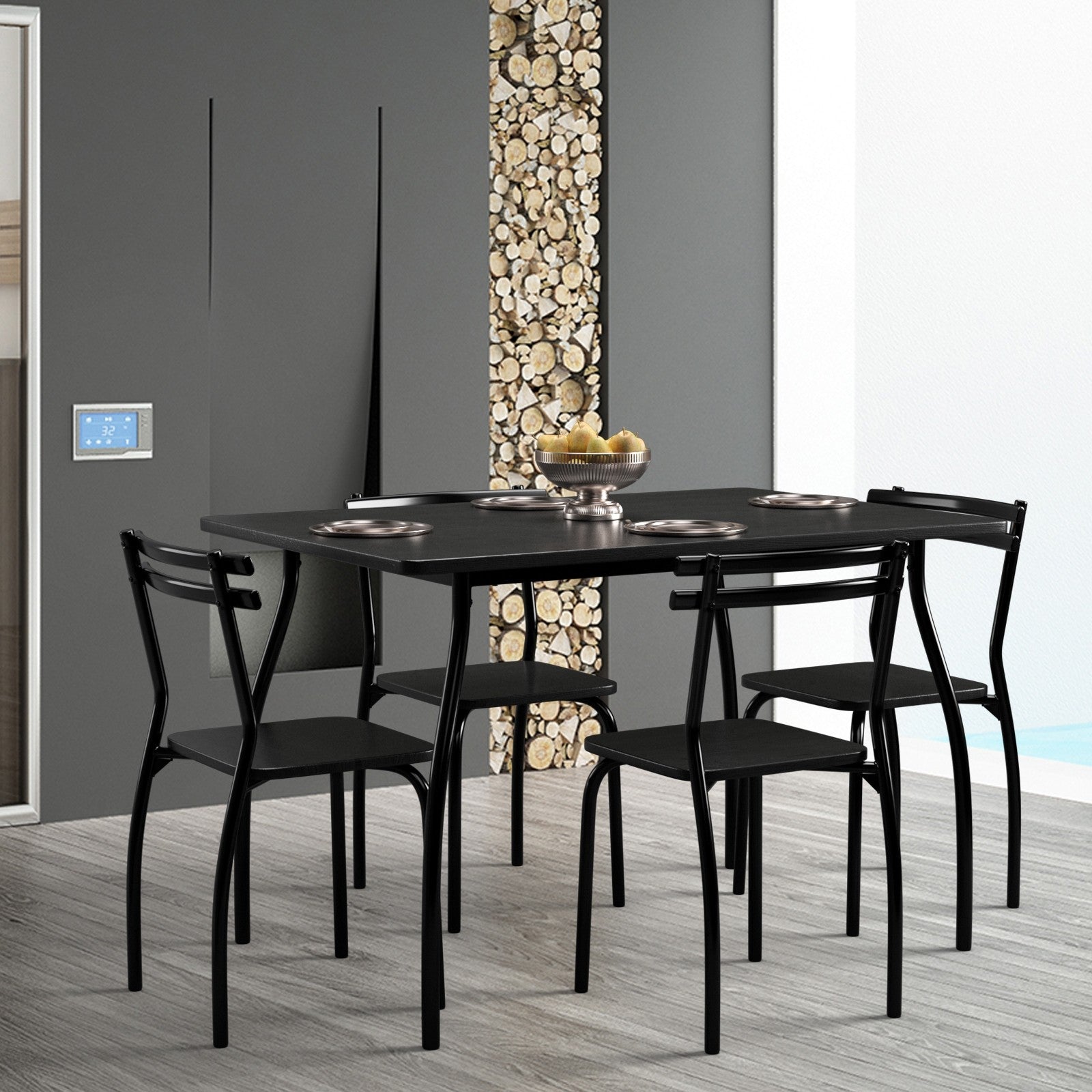 Giantex 5Pcs Dining Table Set for 4, Modern Metal and Wood Indoor Rectangular Dining Table Furniture