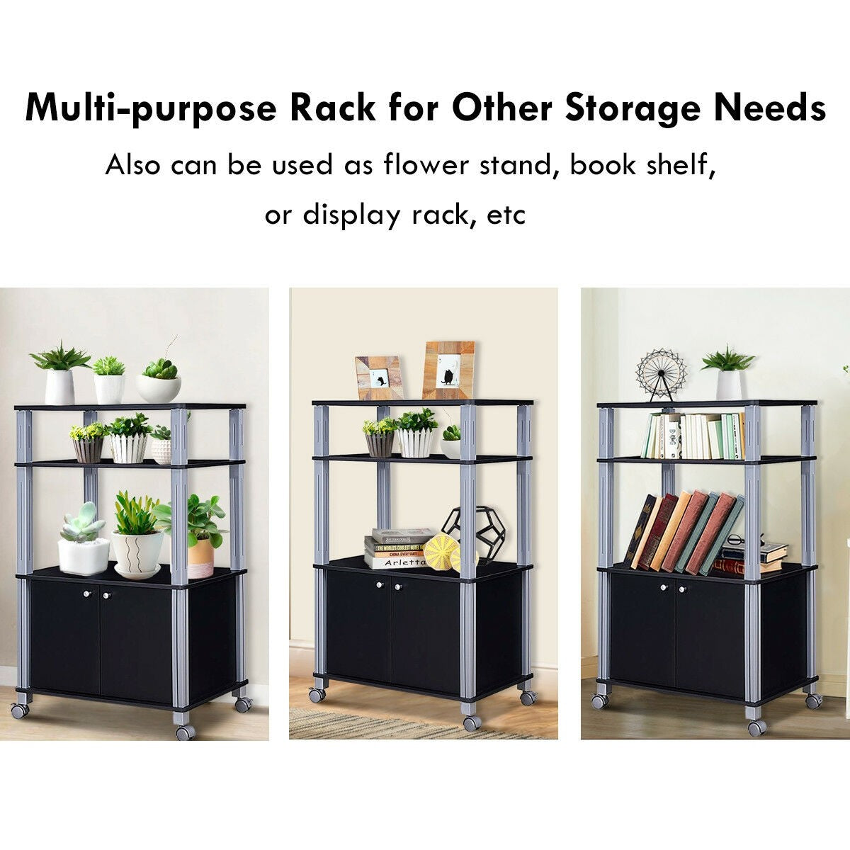 Rolling Kitchen Bakers Rack Microwave Oven Stand