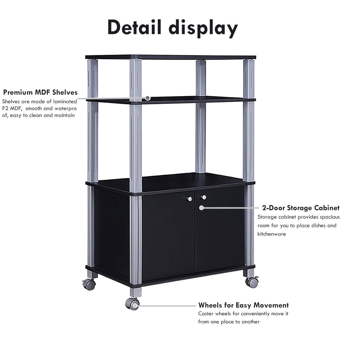 Rolling Kitchen Bakers Rack Microwave Oven Stand