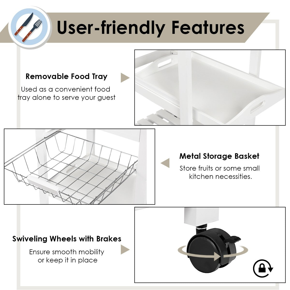 Giantex Kitchen Island Cart Rolling Kitchen Trolley with Stainless Steel Tabletop