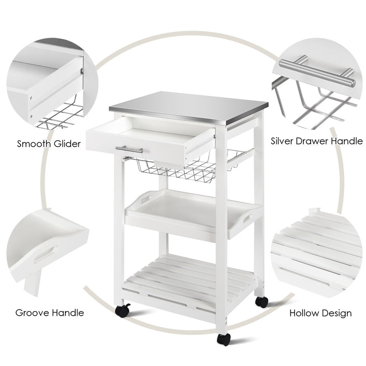 Giantex Kitchen Island Cart Rolling Kitchen Trolley with Stainless Steel Tabletop