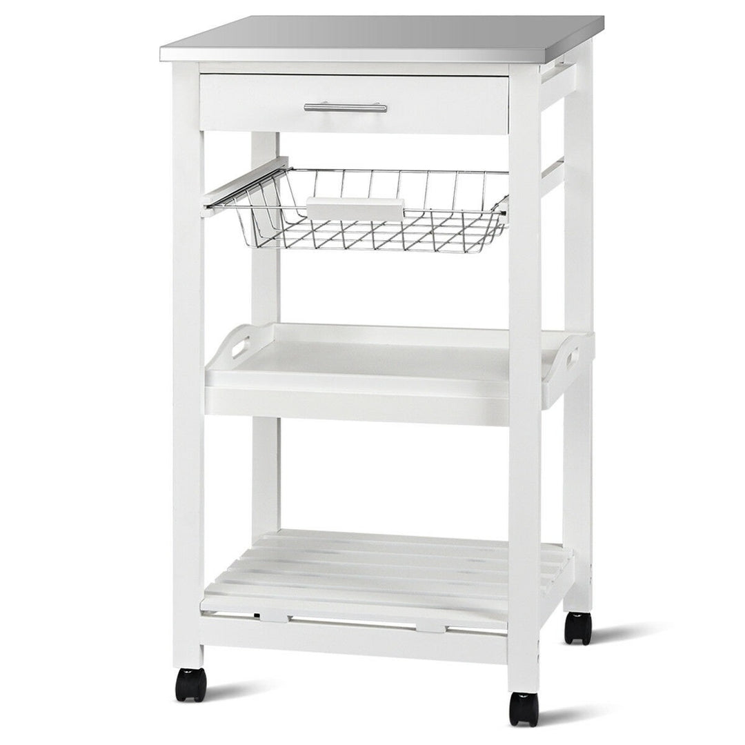 Giantex Kitchen Island Cart Rolling Kitchen Trolley with Stainless Steel Tabletop