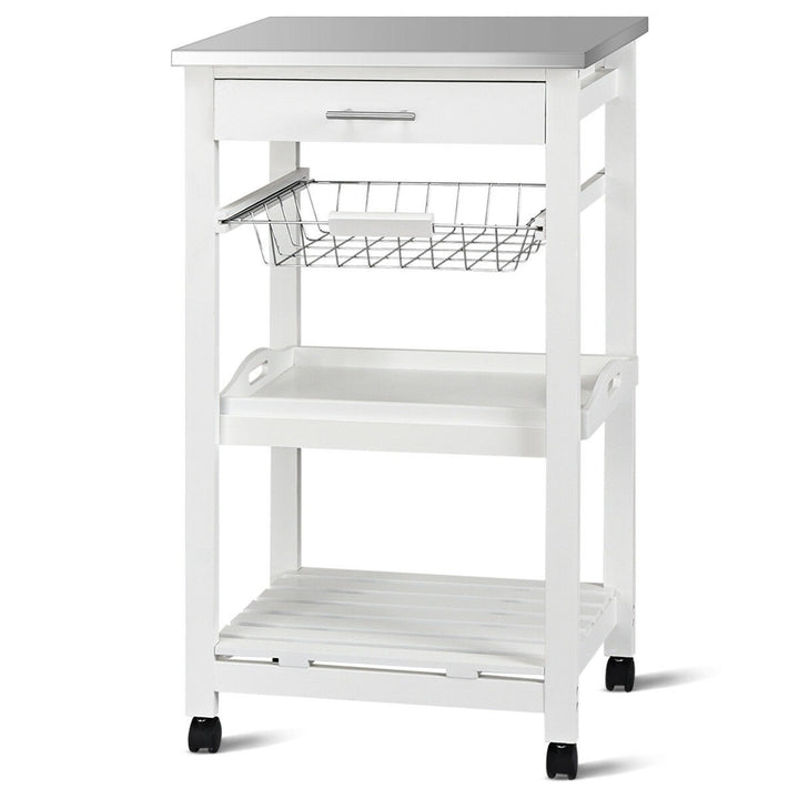 Giantex Kitchen Island Cart Rolling Kitchen Trolley with Stainless Steel Tabletop