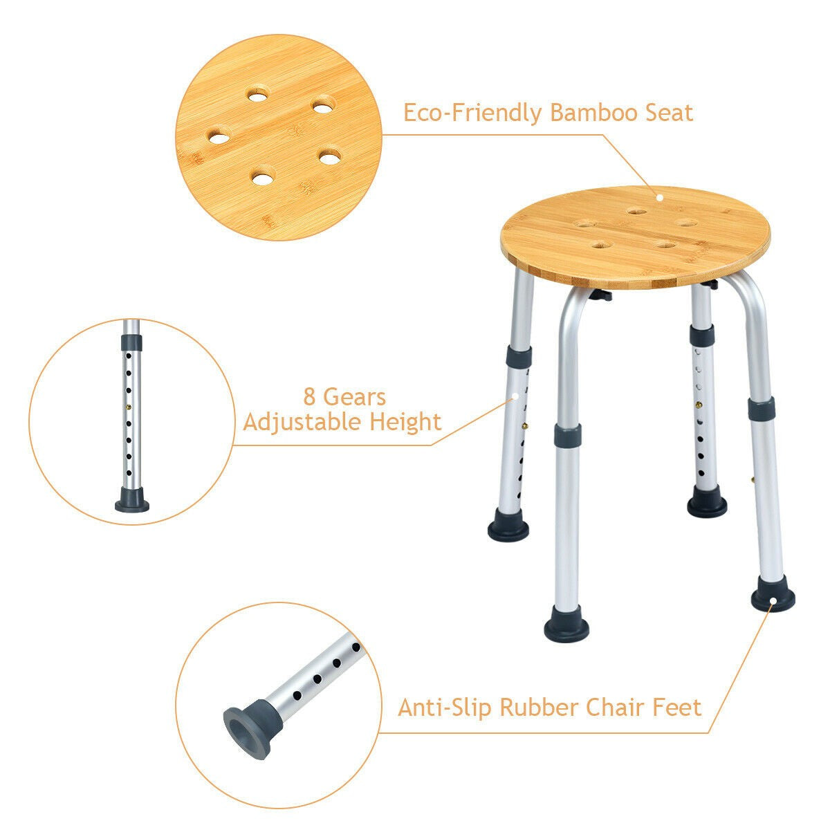 Bamboo Shower Seat Bench Round Shower Seat - Giantexus