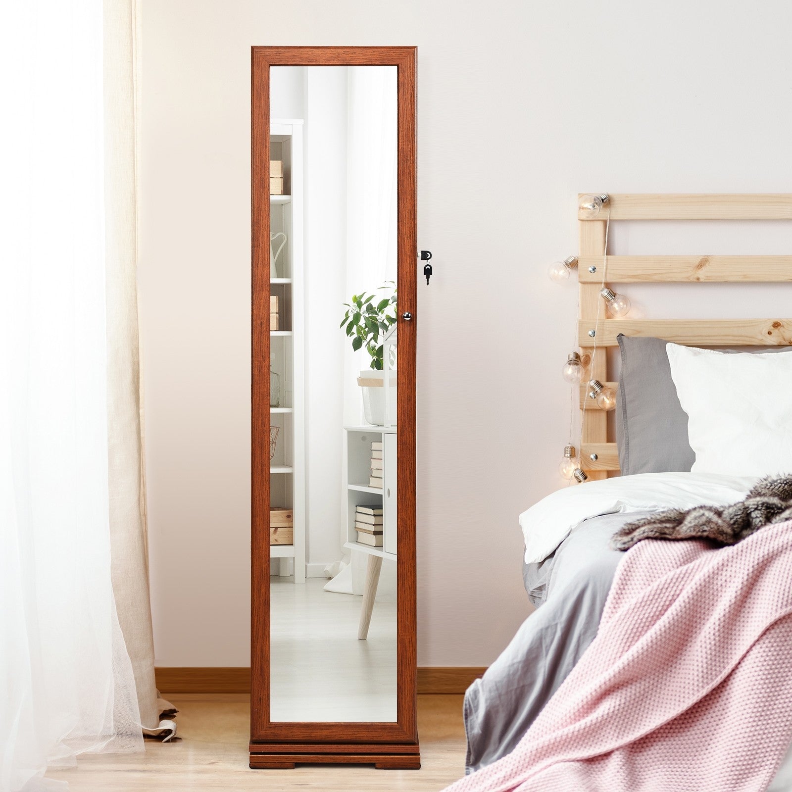 CHARMAID | 360-degree Rotating Jewelry Armoire with Higher Full Length Mirror - Giantexus
