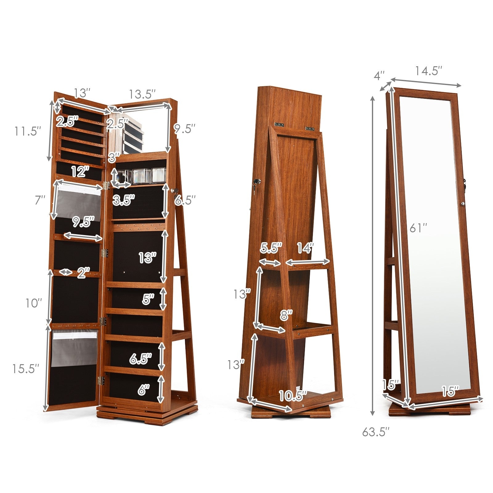 CHARMAID | 360-degree Rotating Jewelry Armoire with Higher Full Length Mirror - Giantexus