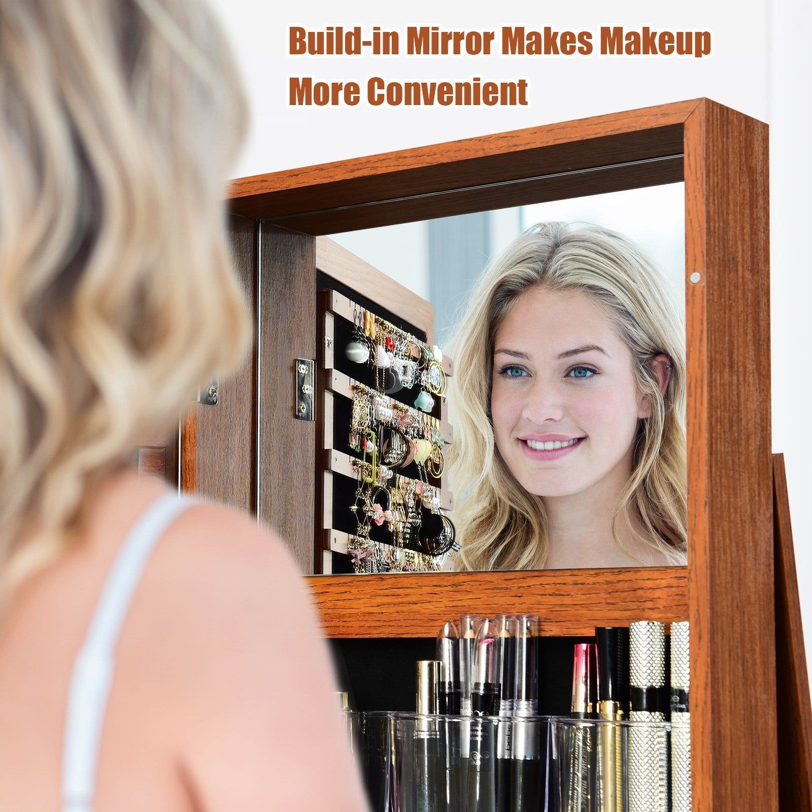 CHARMAID | 360-degree Rotating Jewelry Armoire with Higher Full Length Mirror - Giantexus
