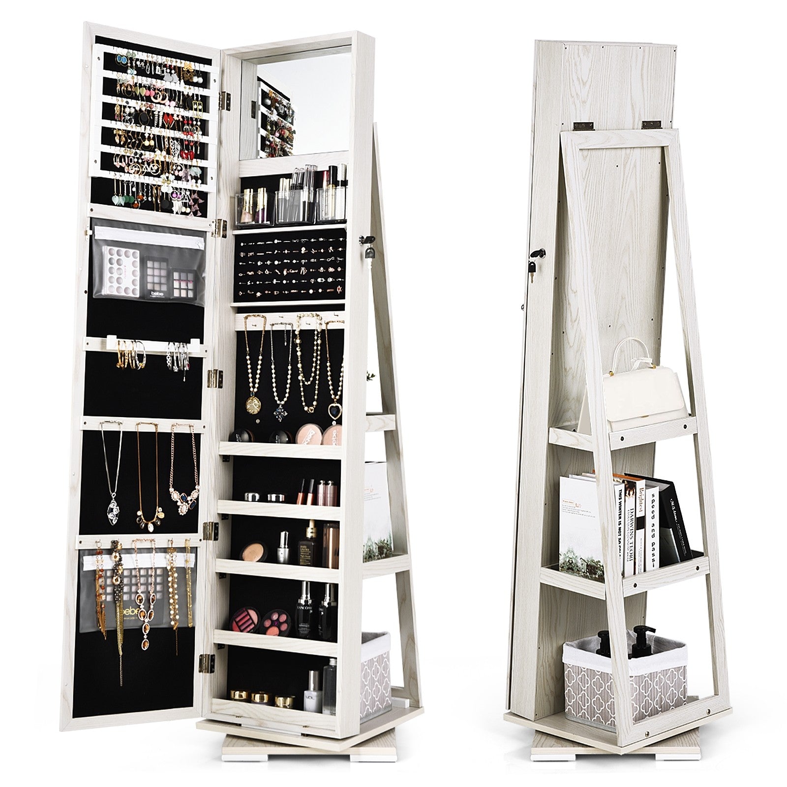 CHARMAID | 360-degree Rotating Jewelry Armoire with Higher Full Length Mirror - Giantexus