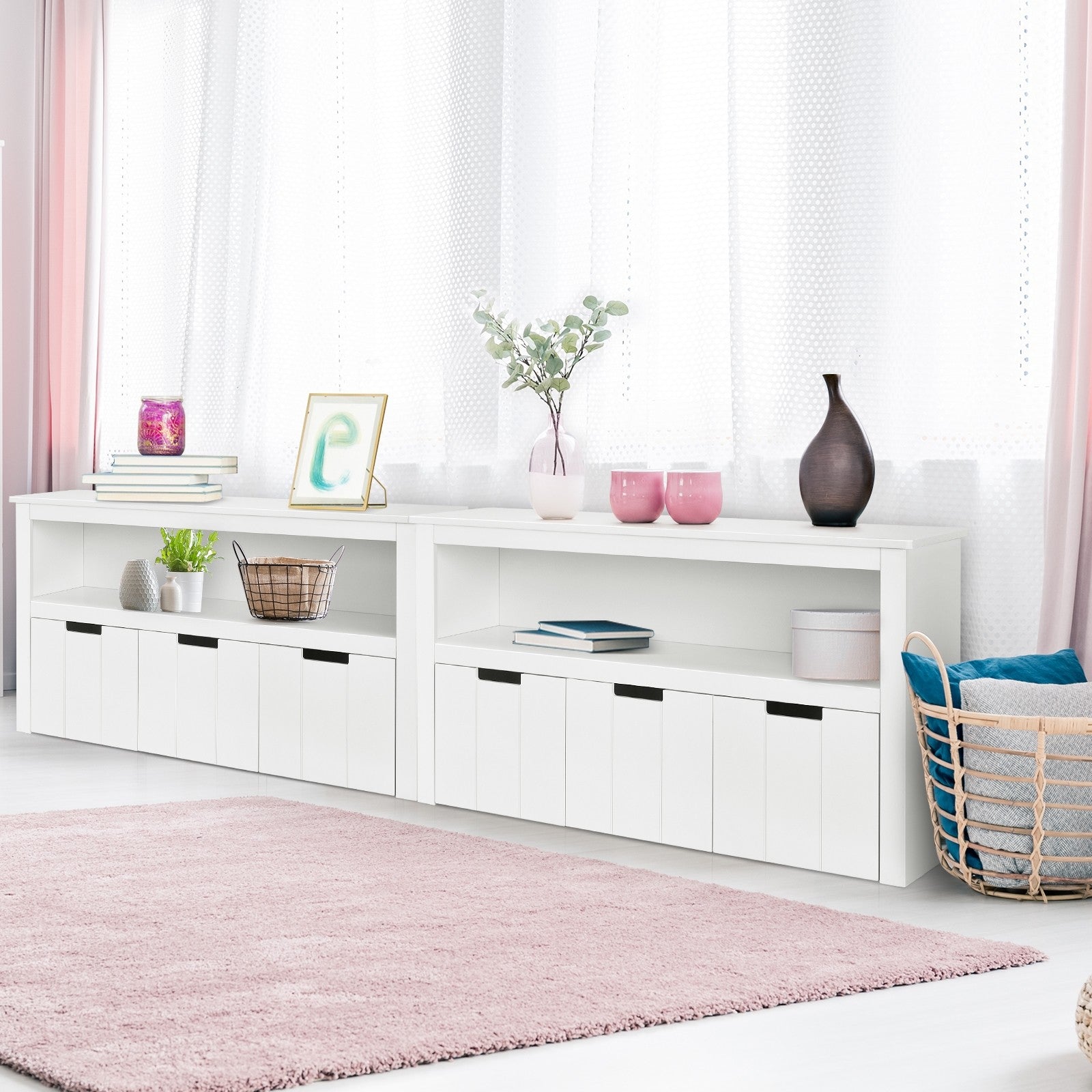 Storage Cabinet with 3 Removable Drawers Rolling Wheels and Open Shelf