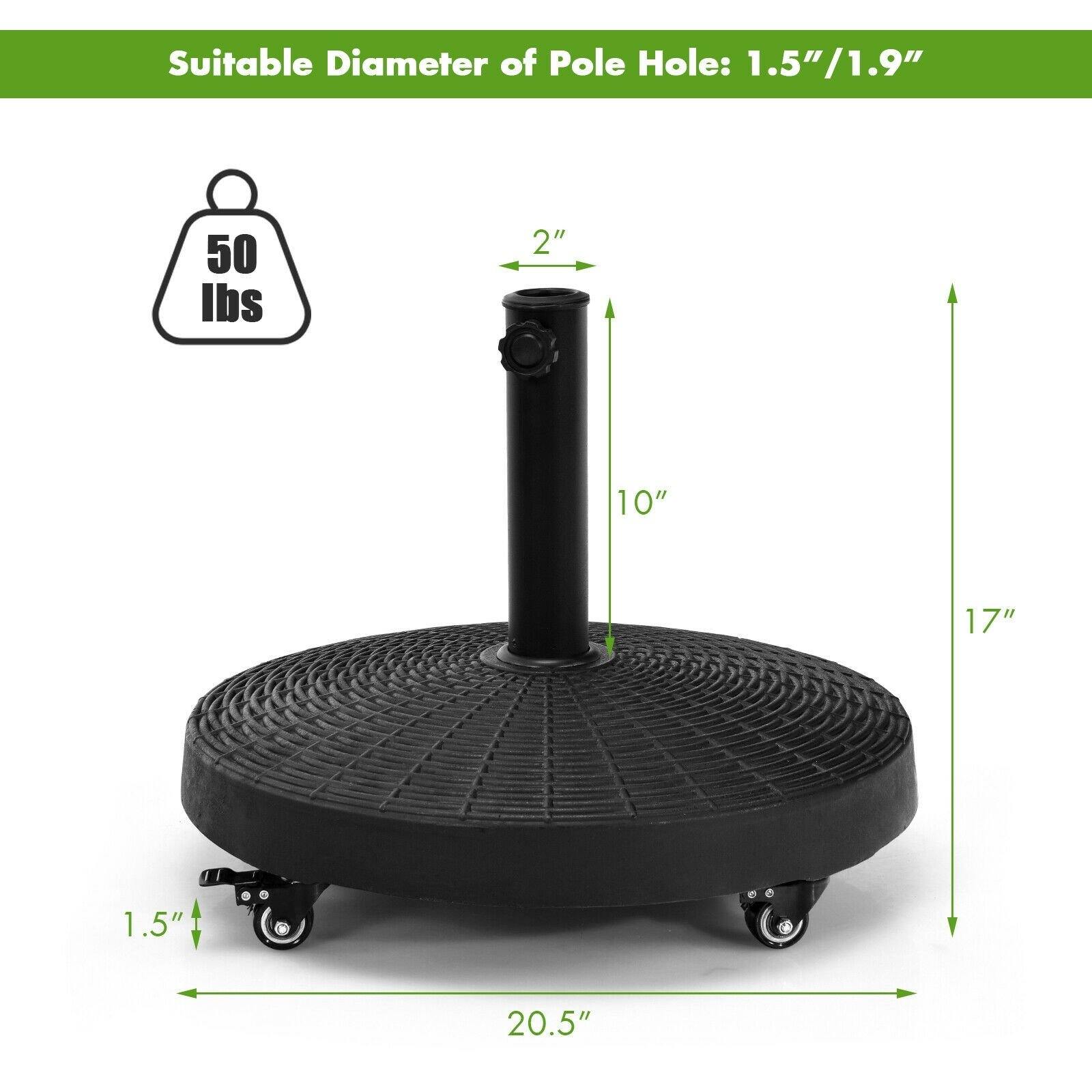 50 LBS Patio Umbrella Stand, 20.5 Inch Round Umbrella Base with 4 Lockable Wheels - Giantexus