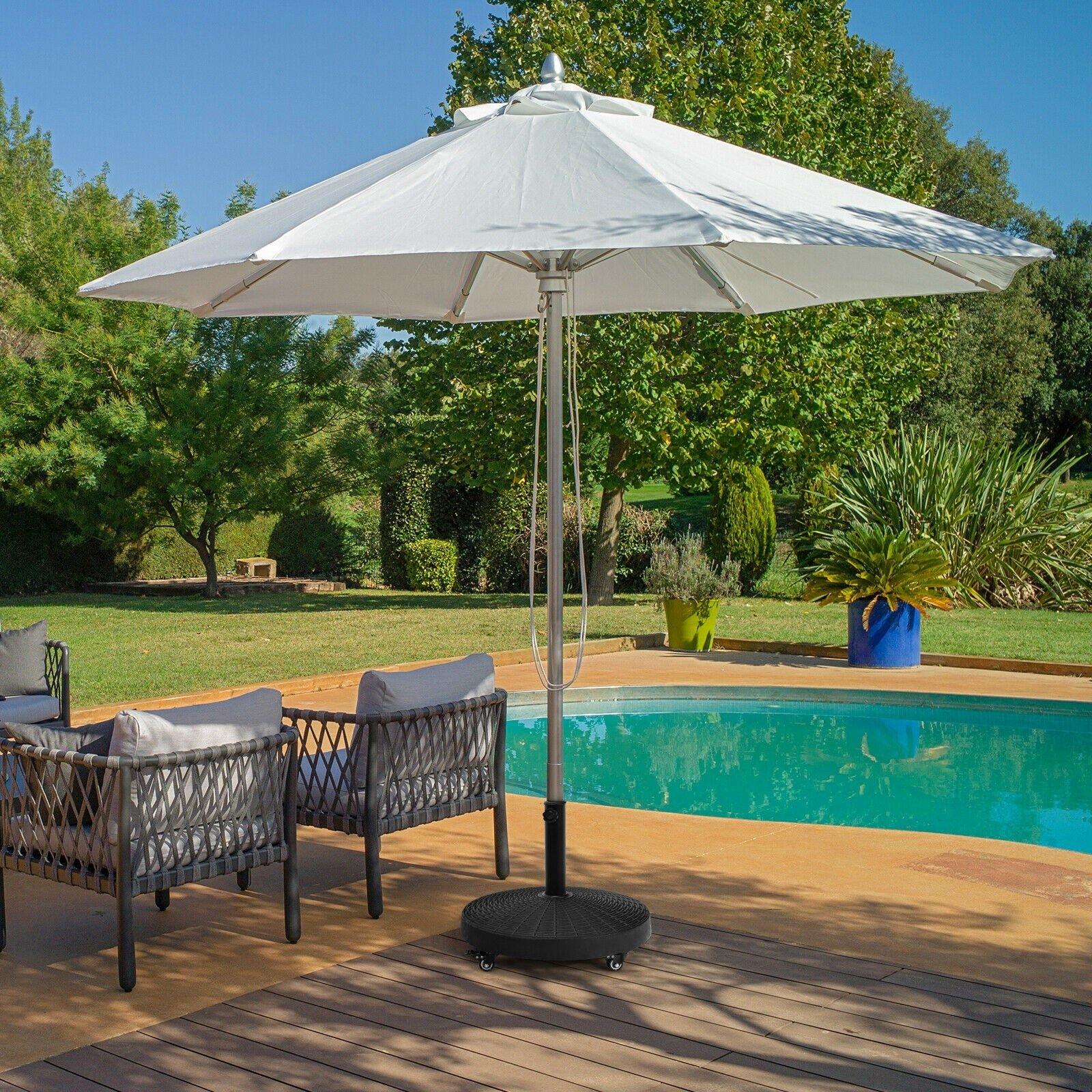 50 LBS Patio Umbrella Stand, 20.5 Inch Round Umbrella Base with 4 Lockable Wheels - Giantexus