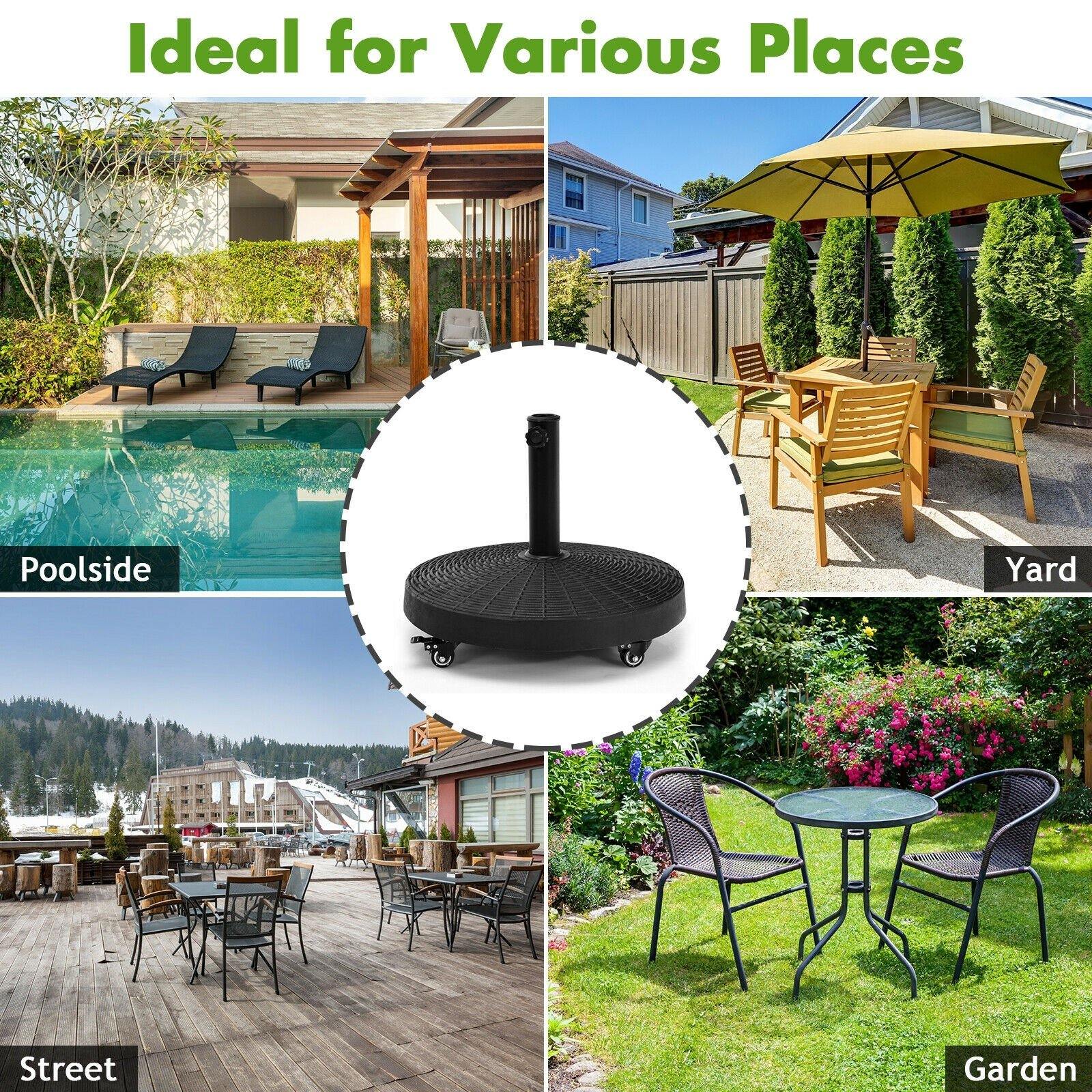 50 LBS Patio Umbrella Stand, 20.5 Inch Round Umbrella Base with 4 Lockable Wheels - Giantexus