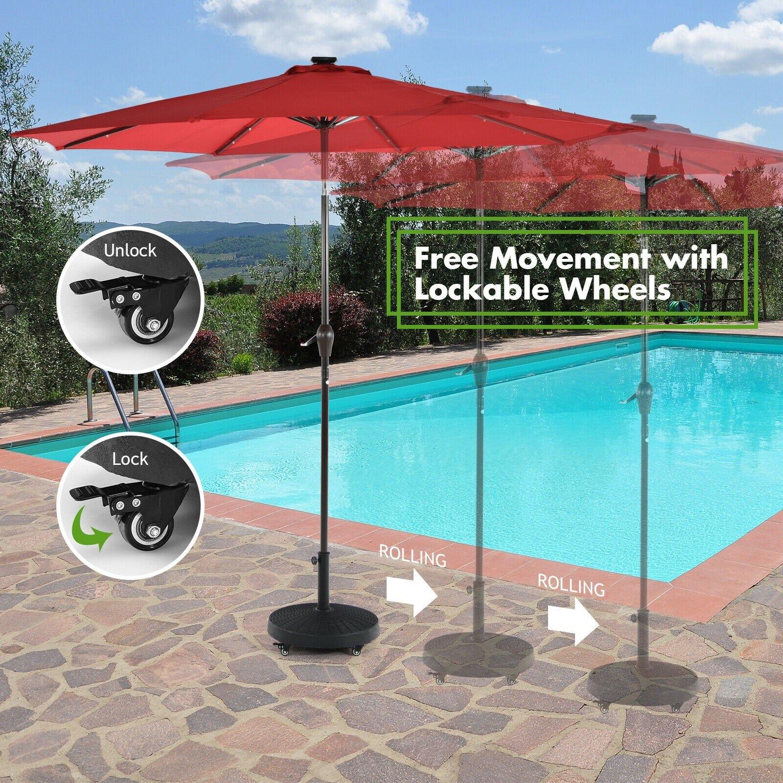 50 LBS Patio Umbrella Stand, 20.5 Inch Round Umbrella Base with 4 Lockable Wheels - Giantexus