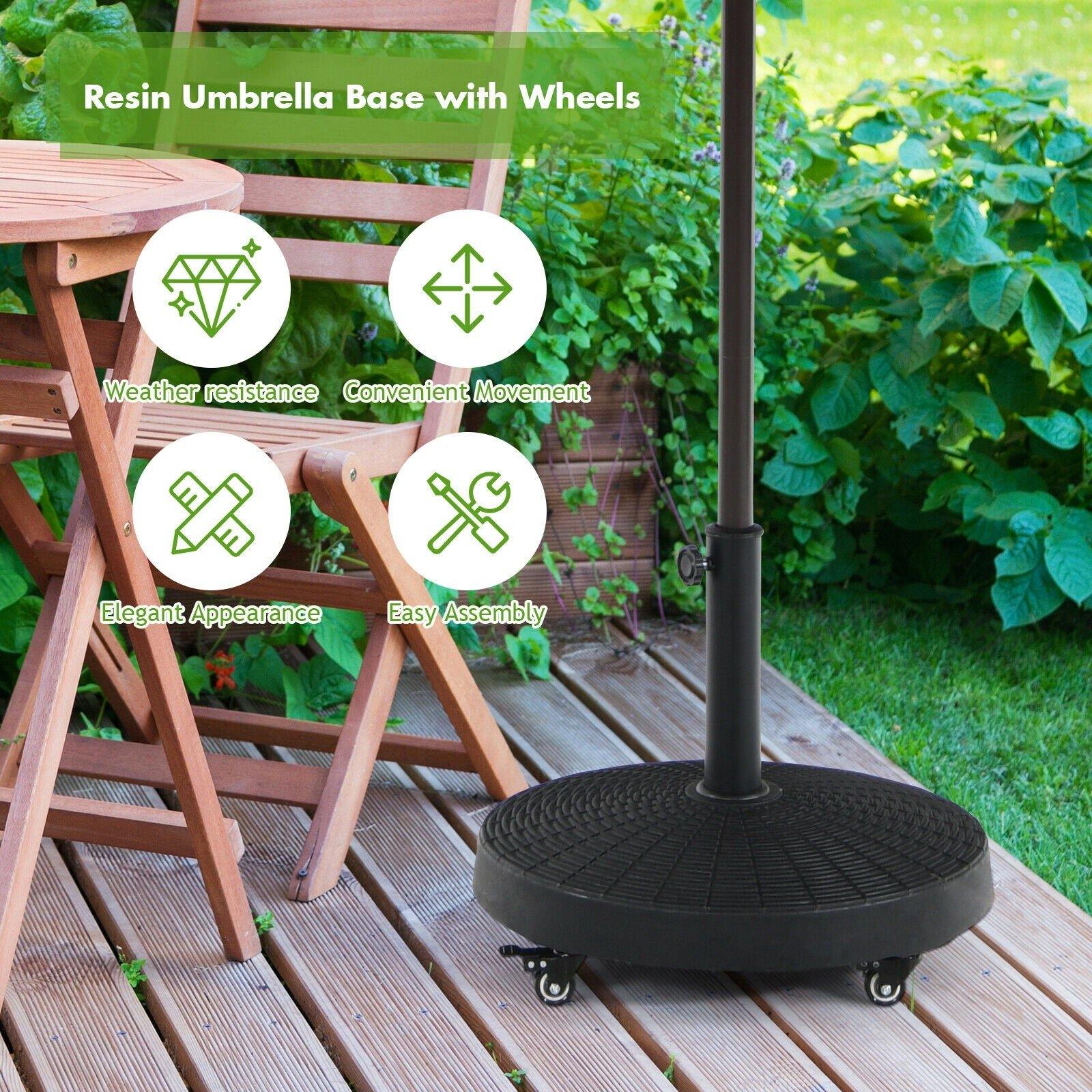 50 LBS Patio Umbrella Stand, 20.5 Inch Round Umbrella Base with 4 Lockable Wheels - Giantexus