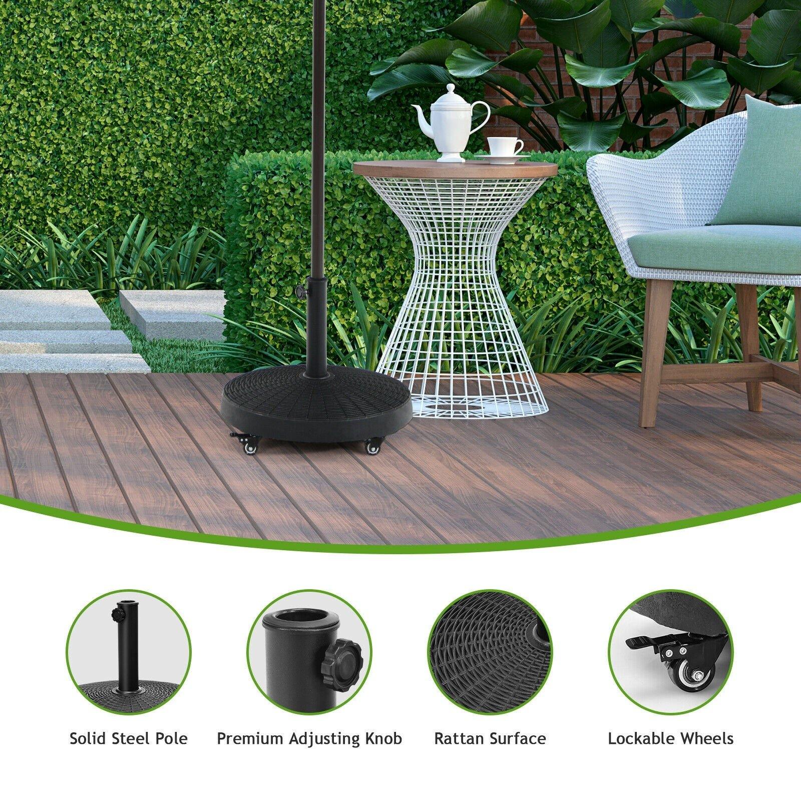 50 LBS Patio Umbrella Stand, 20.5 Inch Round Umbrella Base with 4 Lockable Wheels - Giantexus