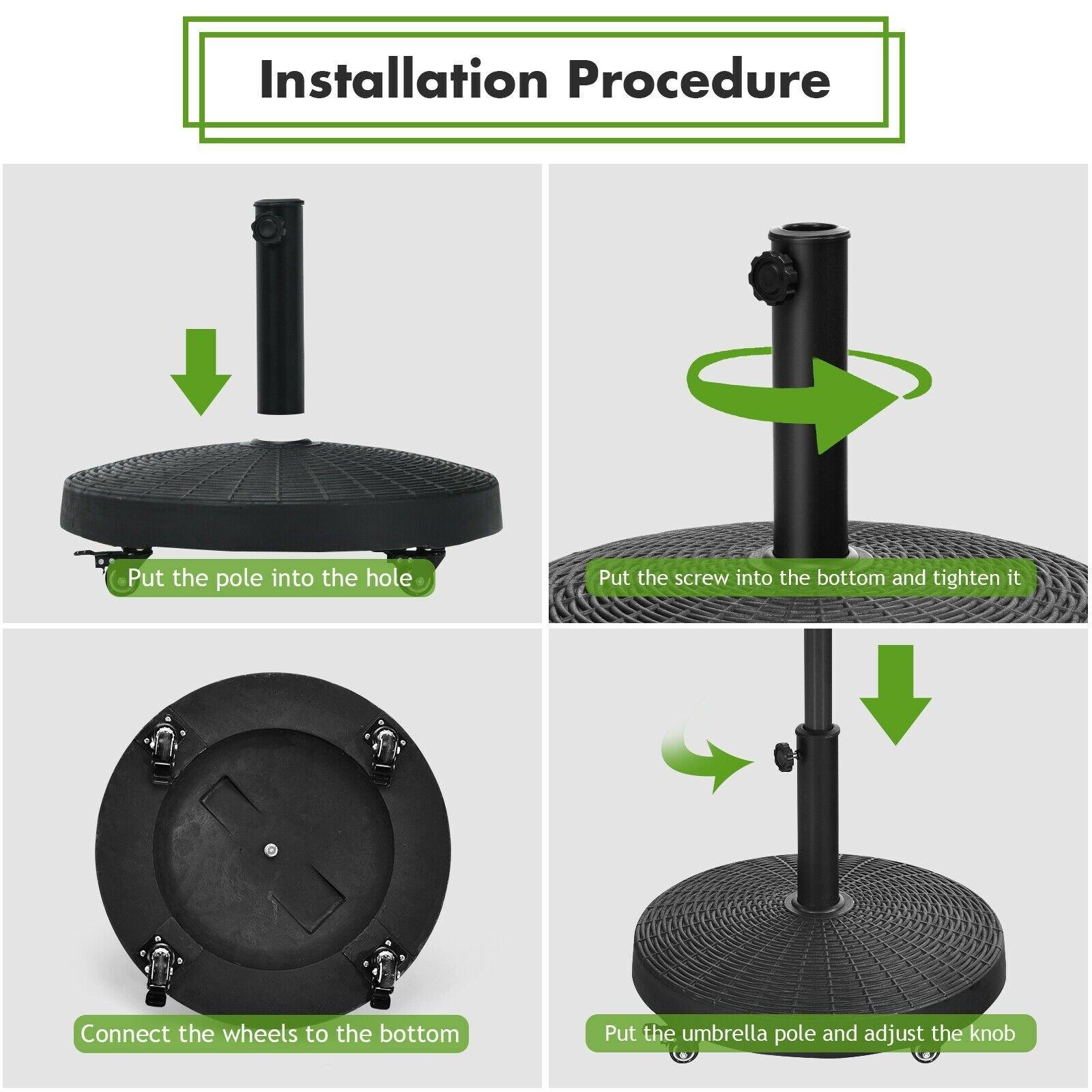 50 LBS Patio Umbrella Stand, 20.5 Inch Round Umbrella Base with 4 Lockable Wheels - Giantexus