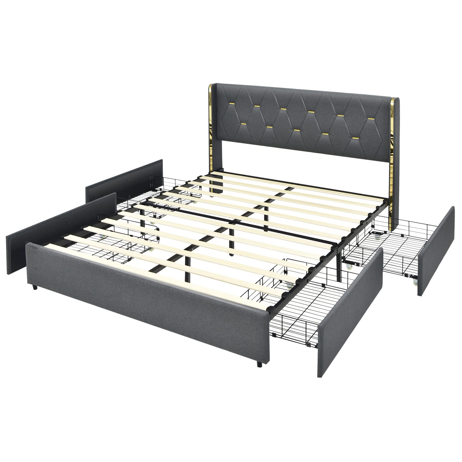 Giantex Upholstered Bed Frame with 4 Drawers