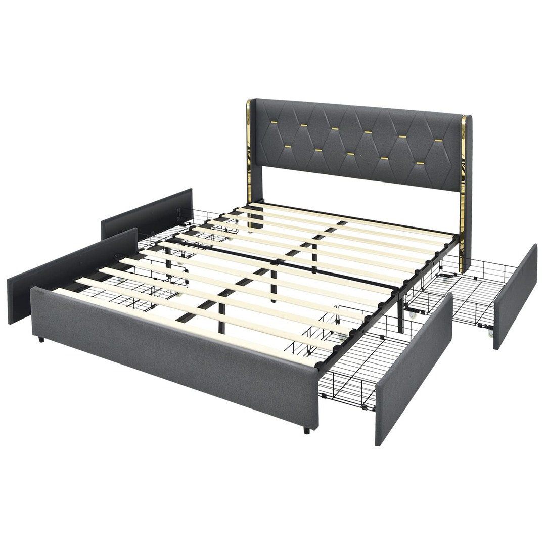 Giantex Upholstered Bed Frame with 4 Drawers