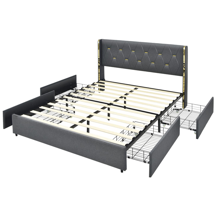 Giantex Upholstered Bed Frame with 4 Drawers