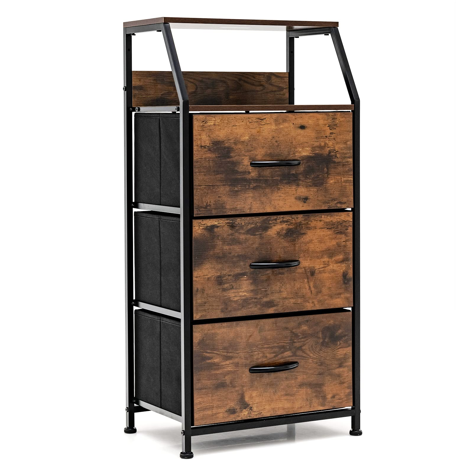 Giantex 3 Drawers Dresser, Storage Tower w/ 3 Foldable Fabric Drawers & Open Shelves
