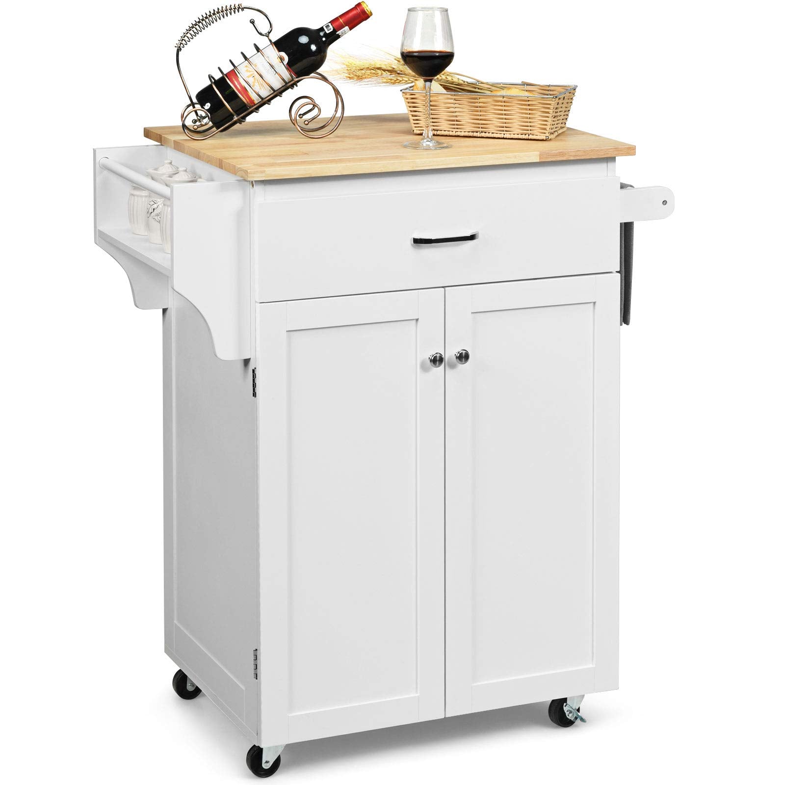 Giantex Rolling Kitchen Island, Kitchen Trolley Cart with Spice Rack, Large Drawer