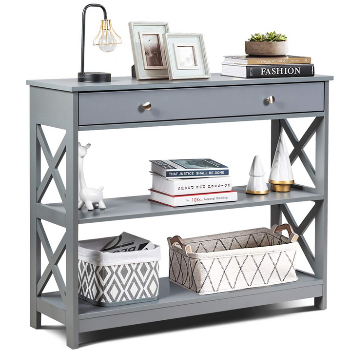 Giantex Console Table 3-Tier W/Drawer and Storage Shelves