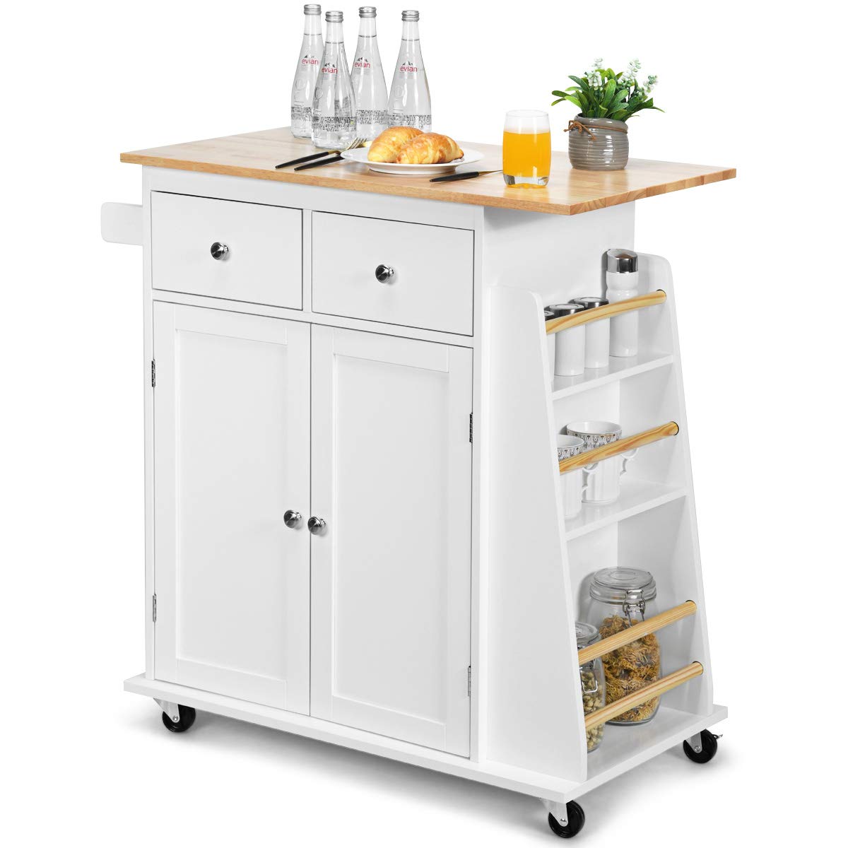 Giantex Kitchen Island Cart, Rolling Wood Trolley with Storage Cabinet