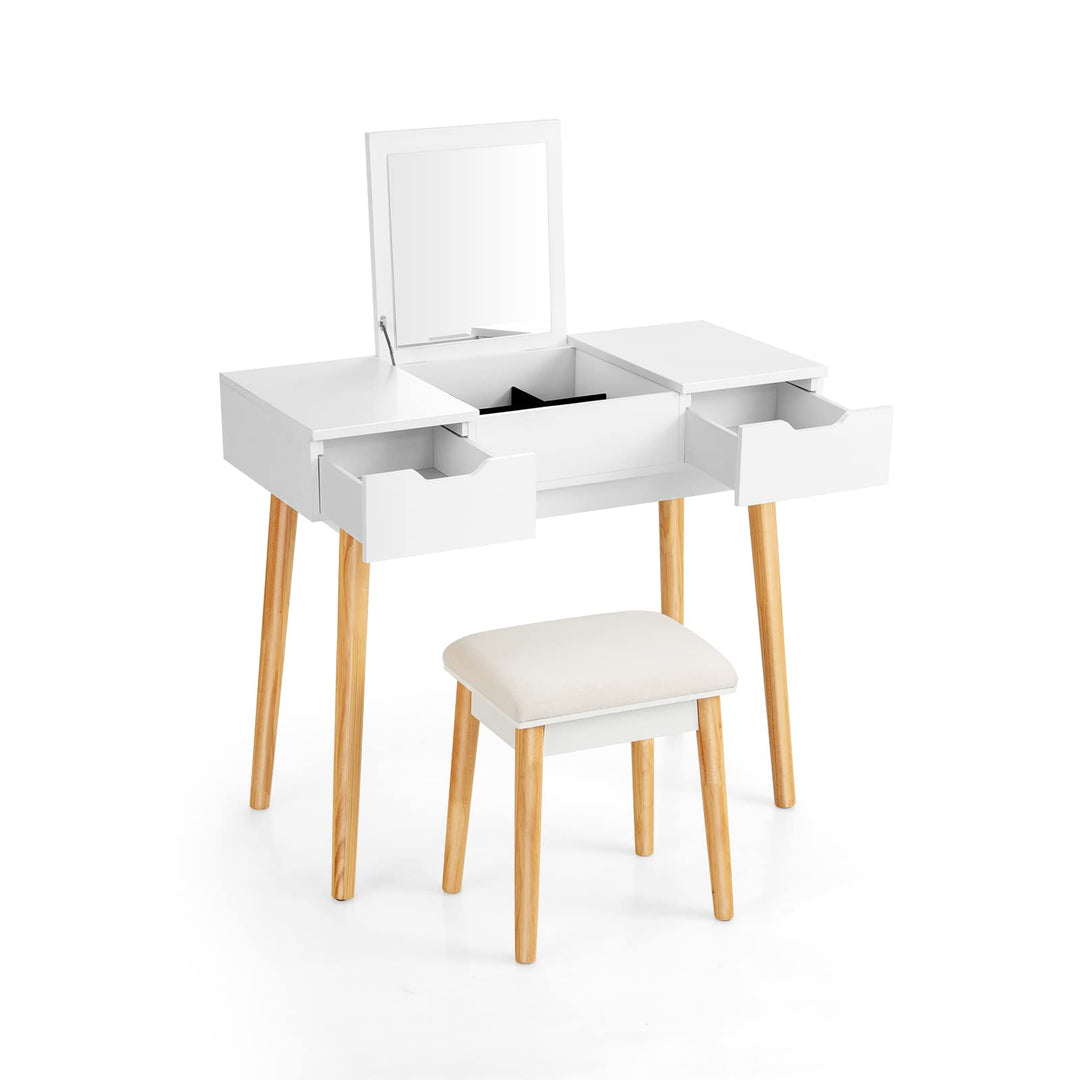 CHARMAID Vanity Set with Flip Top Mirror, 2 Drawers and 9 Storage Compartments
