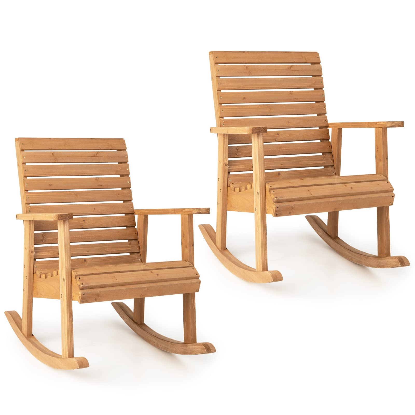 Giantex Wood Rocking Chair Outdoor - Outside Rocker with High Backrest