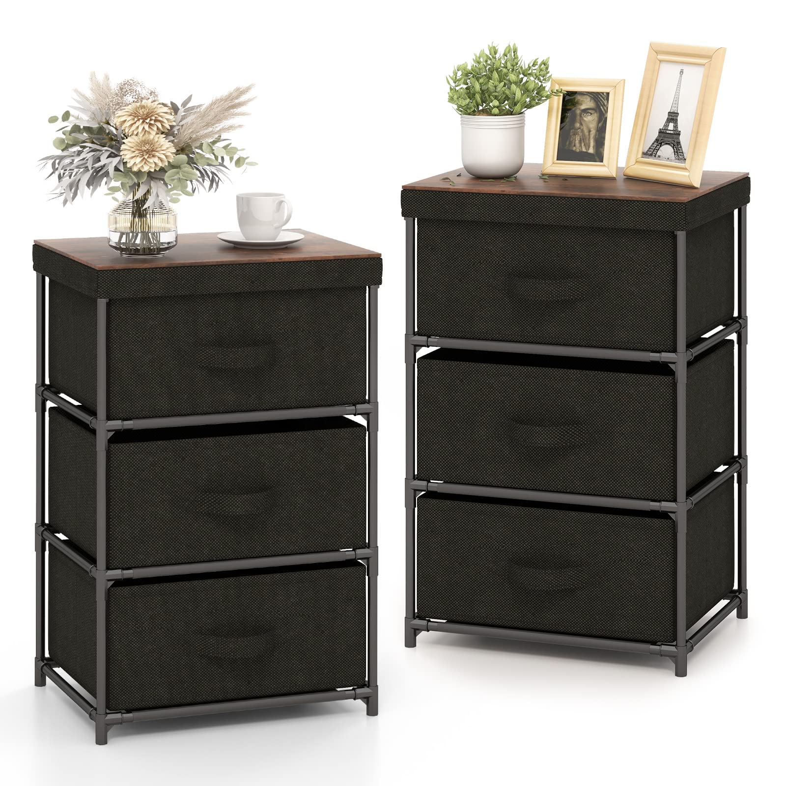Giantex Nightstand Set of 2 with 2 Fabric Drawers