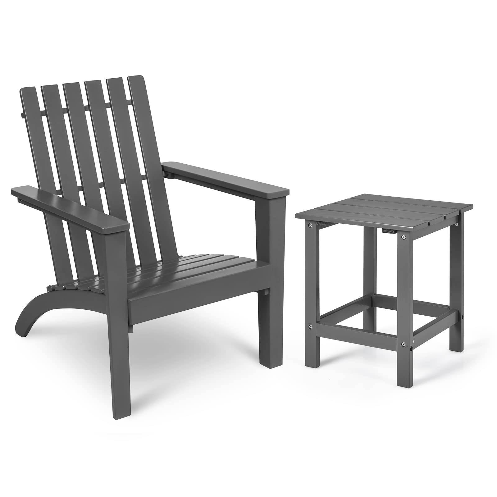 Giantex Wood Adirondack Chair & Side Table Set, Patio Bistro Set with Slatted Design